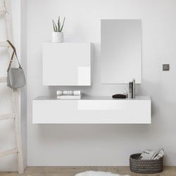 Hangende console met wandopslag en Infinity-spiegel - L130 cm