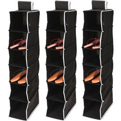 3x stuks hangende kast organizers zwart met 6 vakken 15 x 30 x 84 cm - Opbergmanden
