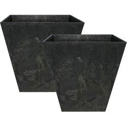 Ter Steege Bloempot/plantenpot - 2x - kunststof - zwart - D25 - Plantenbakken