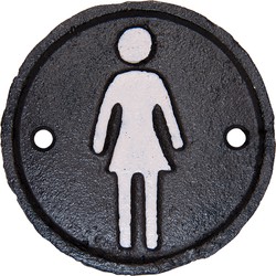 Clayre & Eef WC Bordje Dames  Ø 8 cm Bruin Ijzer Rond Vrouw Toilet Bordje