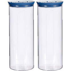 2x stuks kunststof voorraadpot/bewaarpot transparant met deksel L12 x B12 x H28 cm - 2200 ML - Voorraadpot