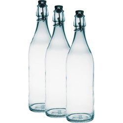 Bormioli Rocco beugelfles/weckfles - 3x - transparant - glas - 1 liter - Weckpotten