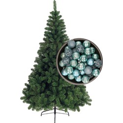 Bellatio Decorations kunst kerstboom 180 cm met kerstballen ijsblauw - Kunstkerstboom