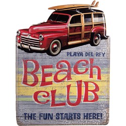 Clayre & Eef Tekstbord  45x60 cm Rood Ijzer Auto Beach Wandbord