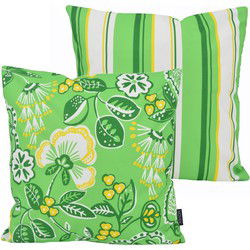 Flower / Stripe - Groen Outdoor | 45 x 45 cm | Kussenhoes | Katoen