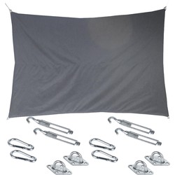 Premium kwaliteit schaduwdoek/zonnescherm Shae rechthoekig grijs 2 x 3 meter met ophanghaken - Schaduwdoeken