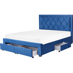 LIEVIN  - Tweepersoonsbed - Marineblauw - 160 x 200 cm - Fluweel