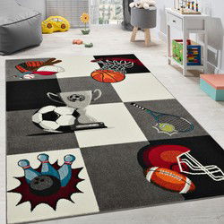Kindervloerkleed - Eceria - Sport - Grijs - 120x170 cm