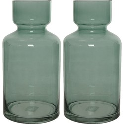 Set van 2x stuks groene vazen/bloemenvazen 6 liter van glas 15 x 30 cm - Vazen