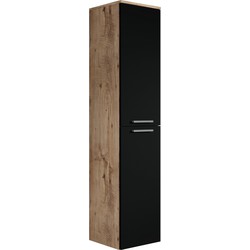 Badplaats Badkamerkast Venus 30 x 30 x 160 cm - Kastanje Eiken met Mat Zwart - Hangende Kolomkast met Twee Deuren