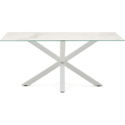 Kave Home - Argo tafel afgewerkt in Kalos wit porselein en stalen poten met witte afwerking 160 x 90 c