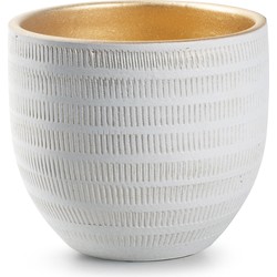 Jodeco Plantenpot/bloempot Beau - wit/goud - keramiek - D14 x H16 cm - Plantenpotten