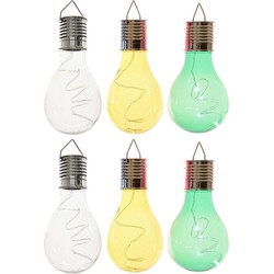 6x Buitenlampen/tuinlampen lampbolletjes/peertjes 14 cm transparant/groen/geel - Buitenverlichting