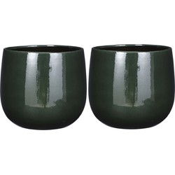 Mica Decorations Plantenpot - 2x - keramiek - groen glans - D26/H24 cm - Plantenpotten