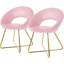 Set van 2 eetkamerstoelen met ronde open rugleuning roze fluweel met goudkleurige metalen poten ML design