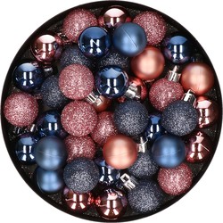 Set van 40x stuks kunststof kerstballen mix roze en donkerblauw 3 cm - Kerstbal