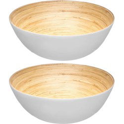 Secret de Gourmet Slakom/serveer schaal - 2x - bamboe - wit - D25cm - Saladeschalen