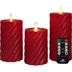 Stompkaars swirl wax led bewegende vlam met afstandsbediening set van 3 d7.5h10/12.5/15 cm rood