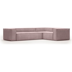 Kave Home - Blok 4 zits hoekbank in dik roze ribfluweel 320 x 230 cm / 230 x 320 cm