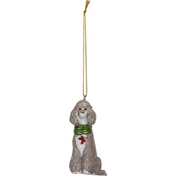 Clayre & Eef Kersthanger Hond 5x3x8 cm Grijs Kunststof Kerstbal