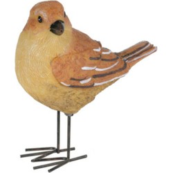 Decoratie Tuinbeeld vogeltje - lijster - metaal - 10 cm - Tuinbeelden