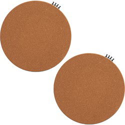 Zeller prikbord/wandbord rond - 2x - incl. punaises - 30 cm - kurk - Prikborden