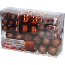 1x set van 100 voordelige bruine kerstballen plastic/kunststof - Kerstbal