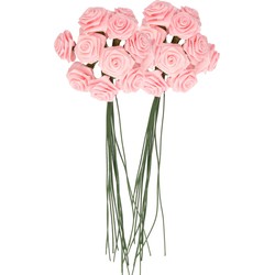 Roze roosjes van satijn 12 cm 24 stuks - Kunstbloemen