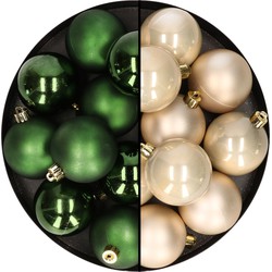 24x stuks kunststof kerstballen mix van champagne en donkergroen 6 cm - Kerstbal