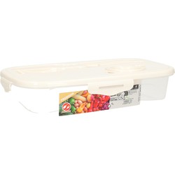 Voedsel plastic bewaarbakje 1 liter transparant/wit met bestek en dressingbakje - Lunchboxen