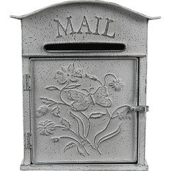 Clayre & Eef Brievenbus  26x10x31 cm Grijs Wit Metaal Bloemen Mail Wandbrievenbus