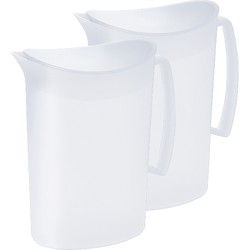 Juypal Schenkkan/waterkan - 2x - wit - 2 liter - kunststof - L20 x H23 cm - met deksel - Schenkkannen