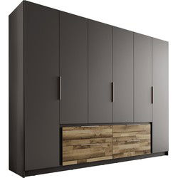 Meubella - Kledingkast Leipzig - Grijs - Eiken - 270 cm