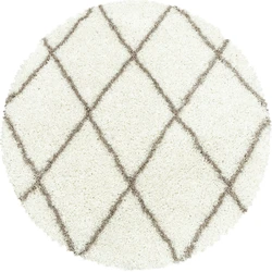 Azure Hoogpolig Geruit Crème vloerkleed - Rond - 80 X 80 CM