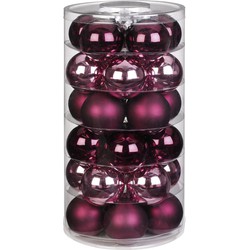 Tube met 30x roze en rode kerstballen van glas 6 cm glans en mat - Kerstbal