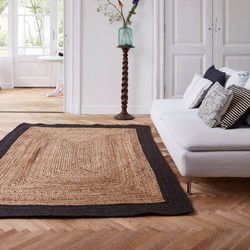 Jute Vloerkleed Rechthoek Naturel/Antraciet Bruin,Antraciet,Zwart - 190 x 290 - (L)