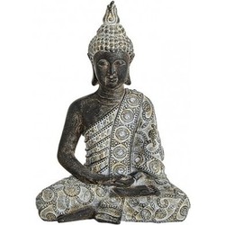 Woondecoratie Boeddha beeldje grijs/zwart 24 cm - Tuinbeelden