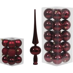 Kerstversiering set kerstballen met piek donkerrood 6 - 8 cm - pakket van 56x stuks - Kerstbal