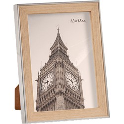 Kunststof fotolijst zilver met hout geschikt voor een foto van 13 x 18 cm - Fotolijsten