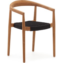 Kave Home - Ydalia stapelbare stoel in massief teakhout met natuurlijke afwerking en zwart koord