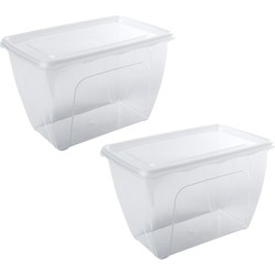 2x Voedsel plastic bewaarbakje hoog/diep 1,5 liter transparant 18 x 12 x 12 cm - Vershoudbakjes