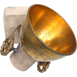 Houten plafondlamp met bronzen kap Mexlite Gearwood Brons