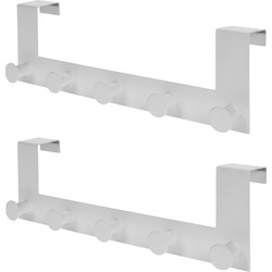 Koopman Kastdeur kapstok - 2x - metaal - 5 haken - wit - 39cm - Kapstokken