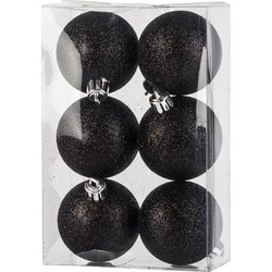 Cosy & Trendy Kerstballen - 6x st - zwart - glitters - 6 cm - Kerstbal