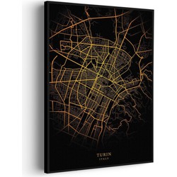 Muurwerken Akoestisch Schilderij - Turin Turijn Plattegrond Zwart Geel - Geluidsdempend Wandpaneel - Wanddecoratie - Geluidsisolatie - BASIC (AW 0.65) XXL (107X150)