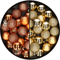 40x stuks kleine kunststof kerstballen koper en goud 3 cm - Kerstbal