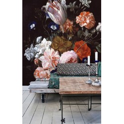 Vliesbehang - 250x250cm - bloemen zwart vintage