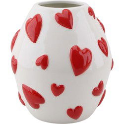 Vase - Flower Vase Hearts - Dolomite - White/Red - 16x16x17,5cm