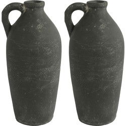Countryfield Bloemenvaas Amphore kruik Marvin - 2x - antraciet grijs - keramiek - D14 x H32 cm - Vazen