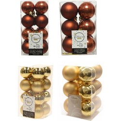 Kerstversiering kunststof kerstballen mix goud/terra bruin 4 en 6 cm pakket van 80x stuks - Kerstbal